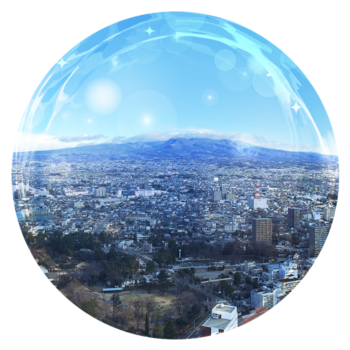 街並みが写った球体