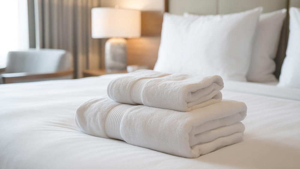 ベッドの上にタオルが畳んである